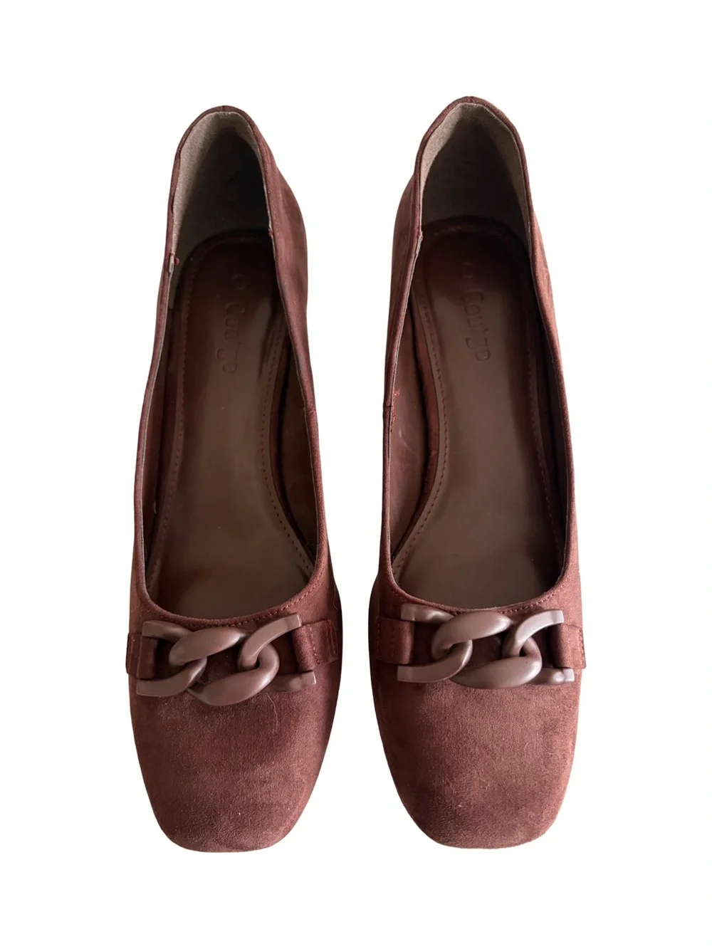 Coutgo Burgundy Faux Suede Chain Accent Block Heel Pumps Women’s Size 9.5